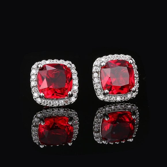 Women's Square Birthstone Cubic Zirconia Mall Dainty Red Elegant Earring - Picture 3 of 6